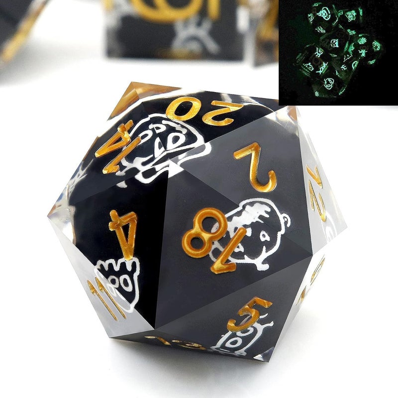 Haxtec Sticker Sharp Edge Dice Halloween Dice Resin DND Dice Set 7PCS Glow in The Dark Polyhedral D&D Dice for Compatible with Dungeons and Dragons - Image 1